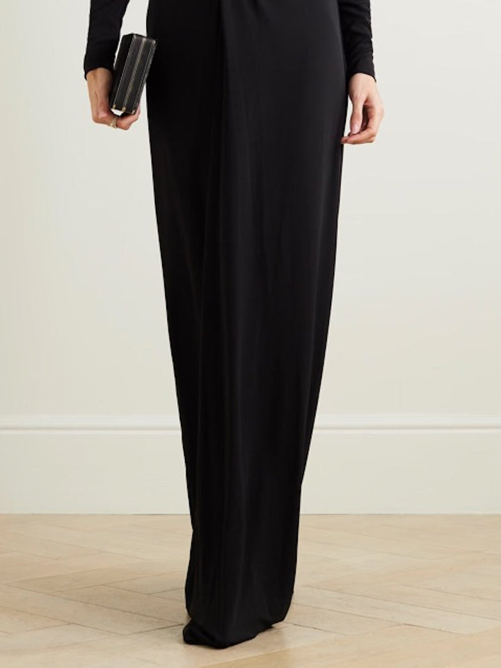 Long Sleeves Skinny Solid Color Deep V-Neck Maxi Dresses