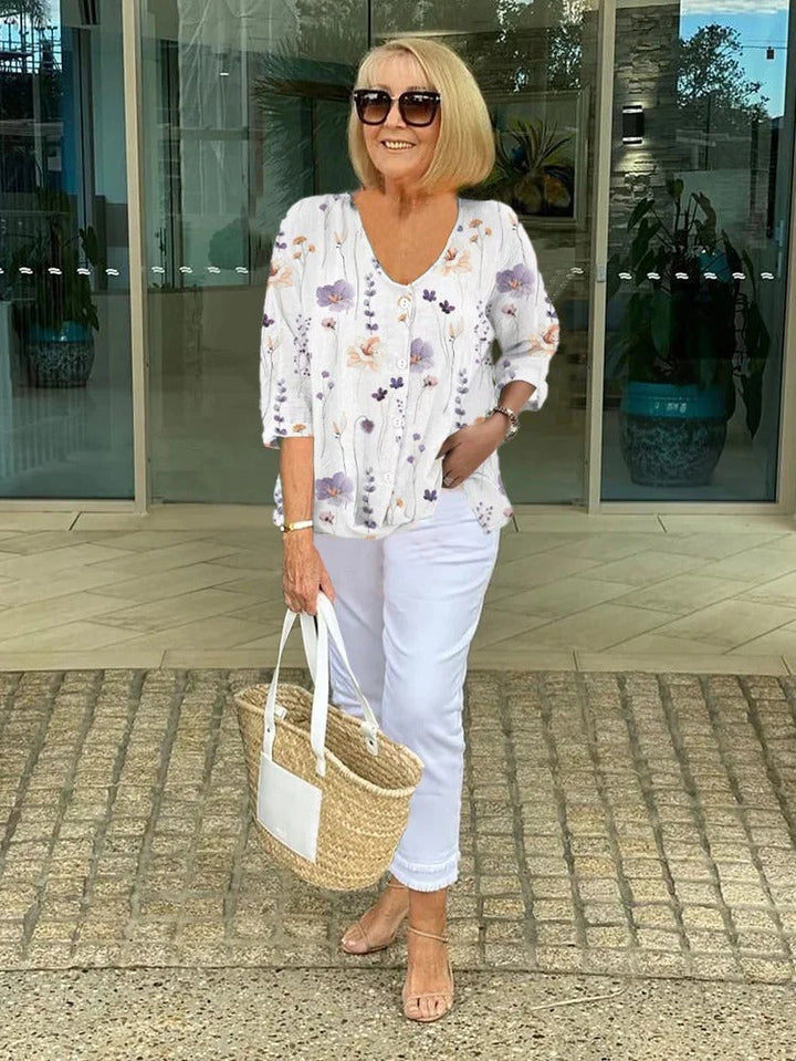 ELODIE | FLORAL BLOUSE WITH SOFT DRAPE