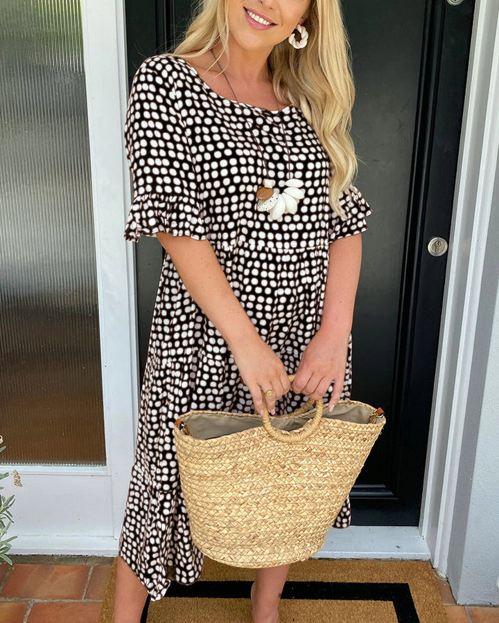 Rhea - Vintage-Inspired Polka Dot Midi Dress