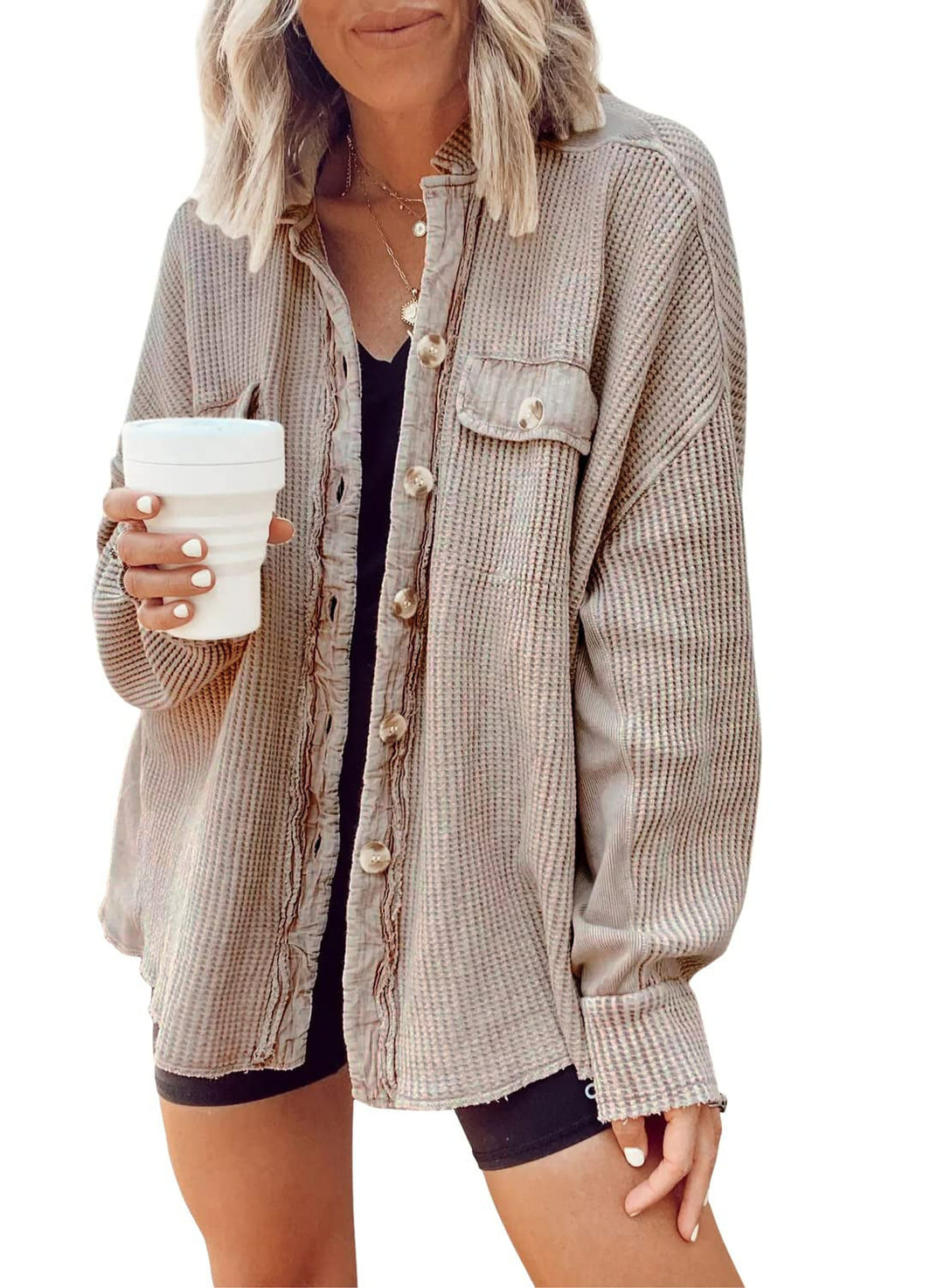 ADELE | OVERSIZED WAFFLE TEXTURE OVERSHIRT WOMEN