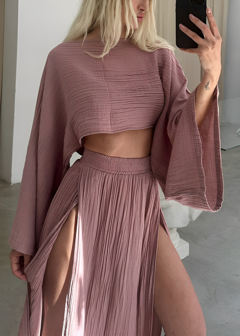 Elizabeth - Chic Lightweight Slit Linen Two-Piece Set