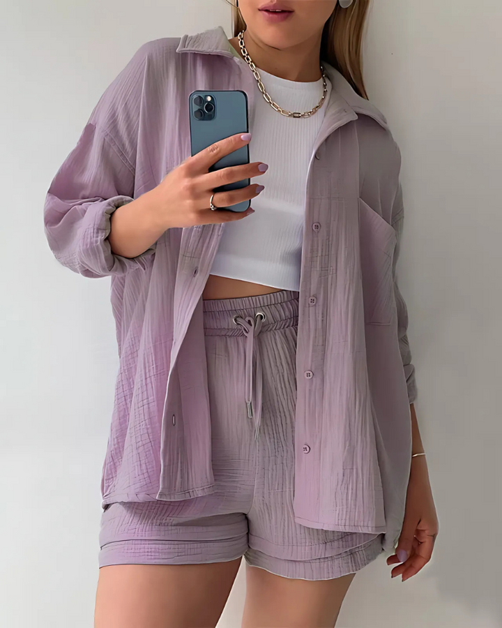 LÉA™ | COTTON BUTTON-UP SHORTS SET