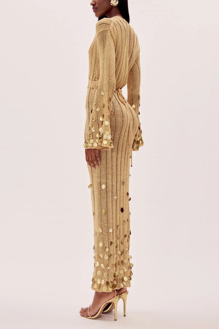 Tansy - Sequin Lace-Up Knitted Maxi Dress