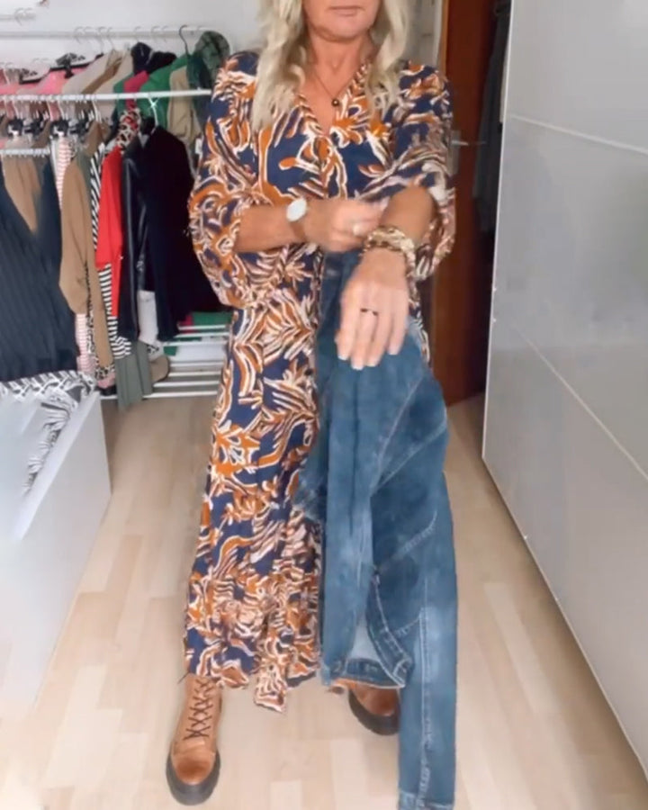 Indie - Flowy Printed V-Neck Maxi Dress