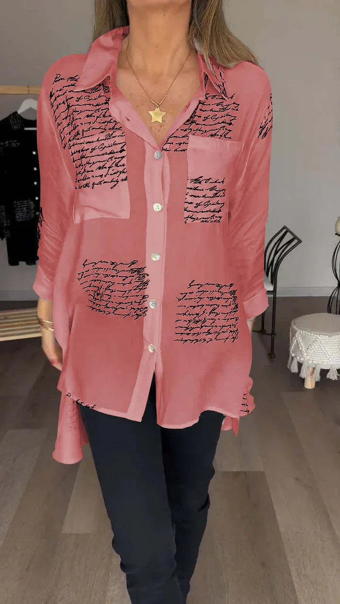 LYRA | LETTER PRINT FASHION LAPEL SHIRT