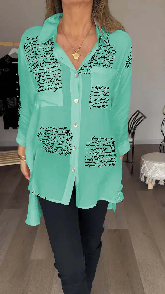 LYRA | LETTER PRINT FASHION LAPEL SHIRT