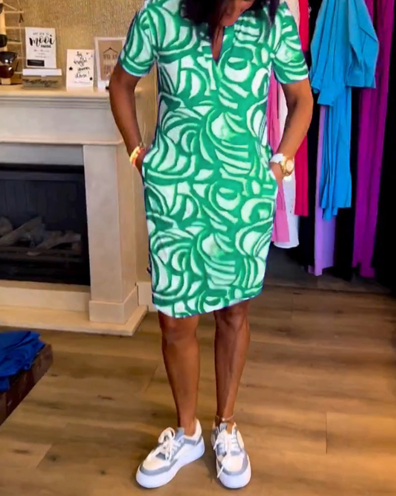 Marlo - Casual Loose Fit Printed V-Neck Dress