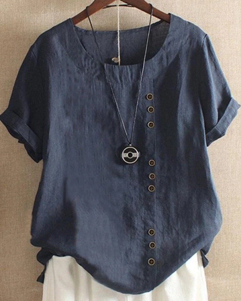 KELLY | PLAIN SHORT-SLEEVED BLOUSE WITH ROUND NECK