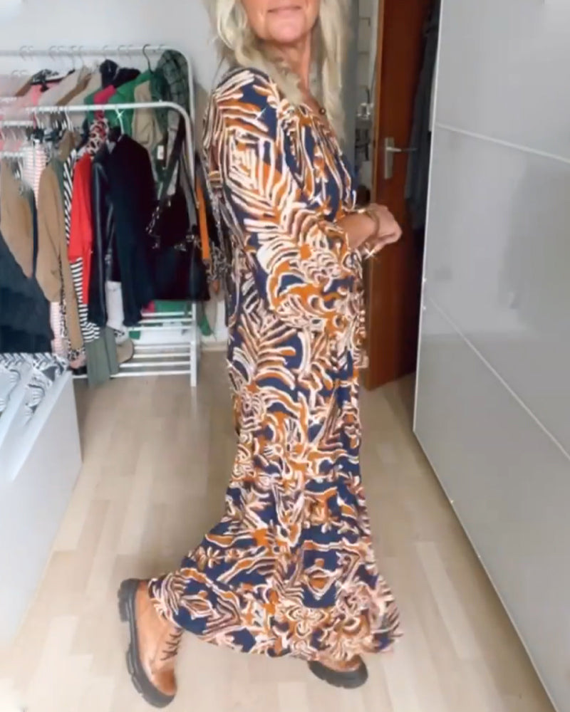 Indie - Flowy Printed V-Neck Maxi Dress