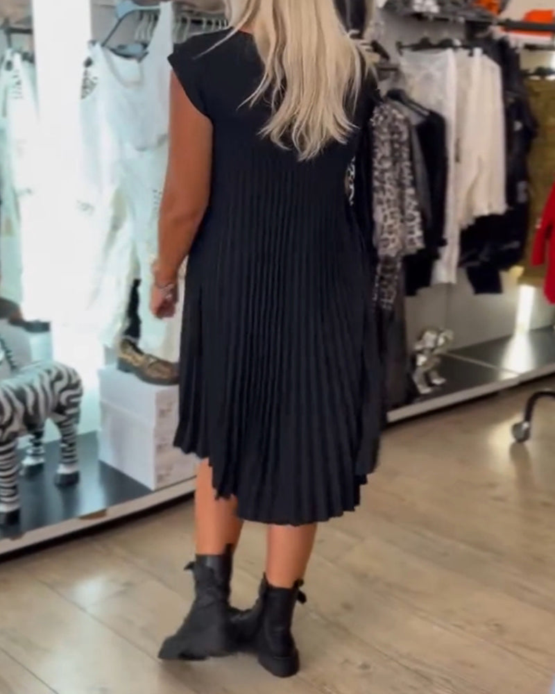 Nova - Trendy Round Neck Pleated Dress