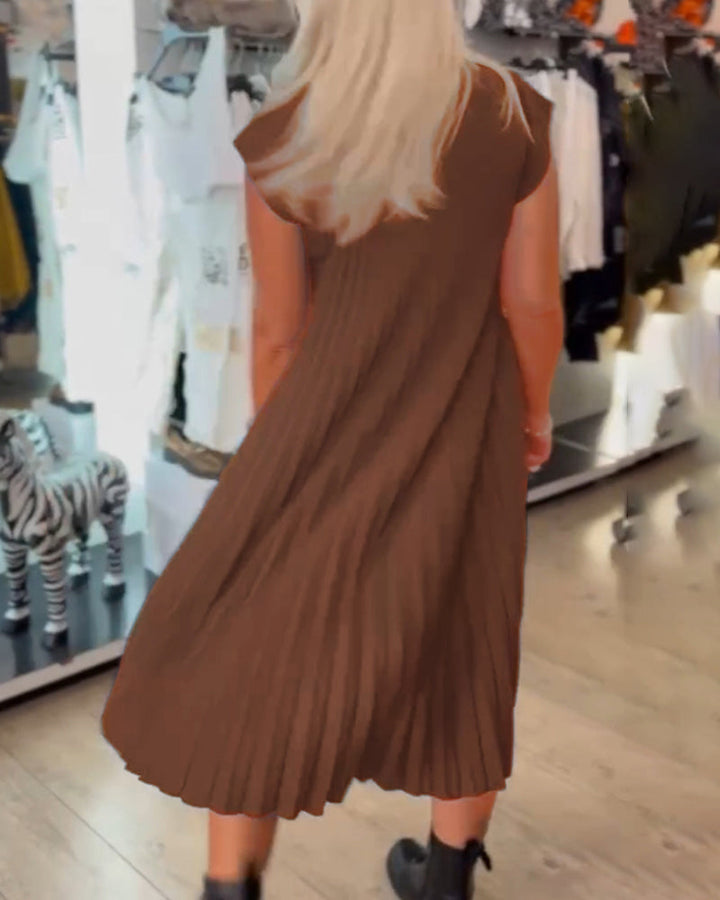 Nova - Trendy Round Neck Pleated Dress