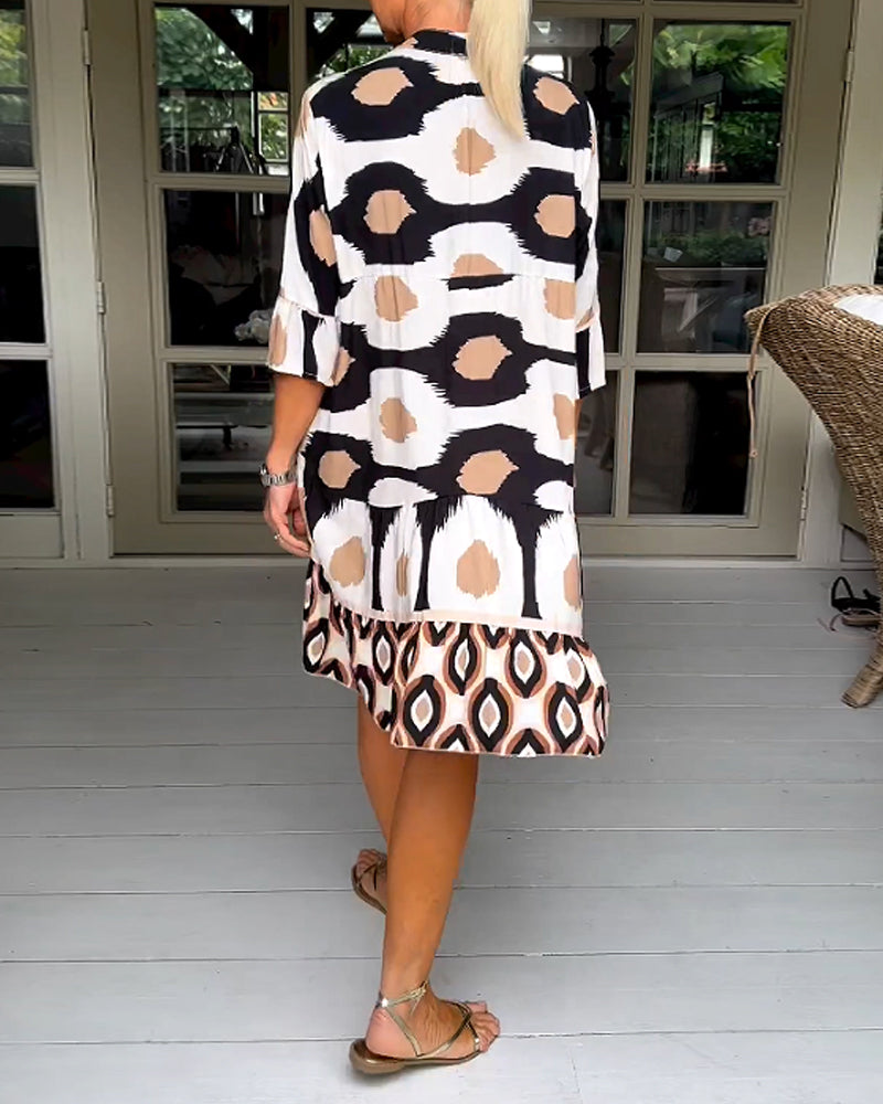 Sage - Chic Printed 3/4 Sleeve Dress