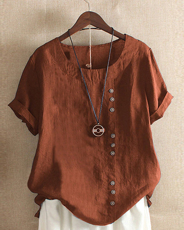 KELLY | PLAIN SHORT-SLEEVED BLOUSE WITH ROUND NECK