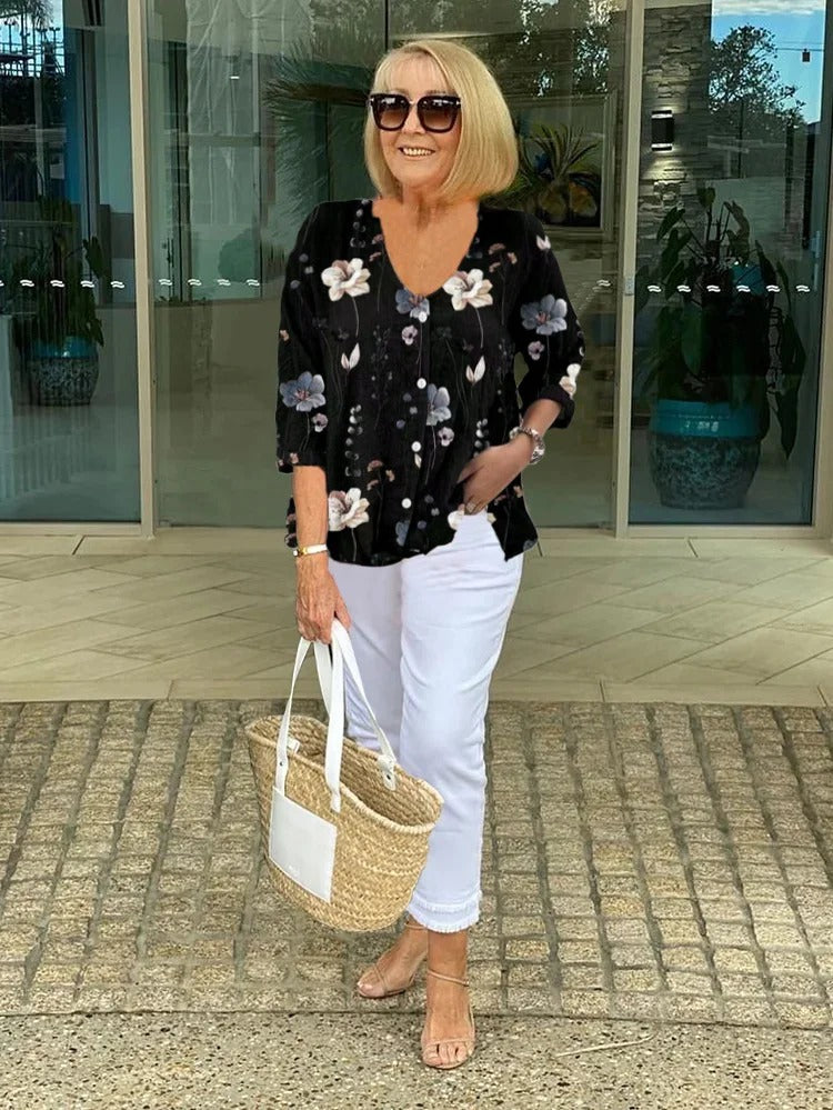 ELODIE | FLORAL BLOUSE WITH SOFT DRAPE