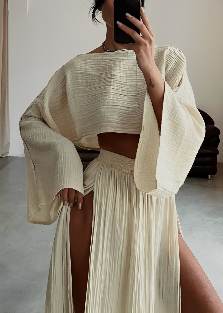 Elizabeth - Chic Lightweight Slit Linen Two-Piece Set
