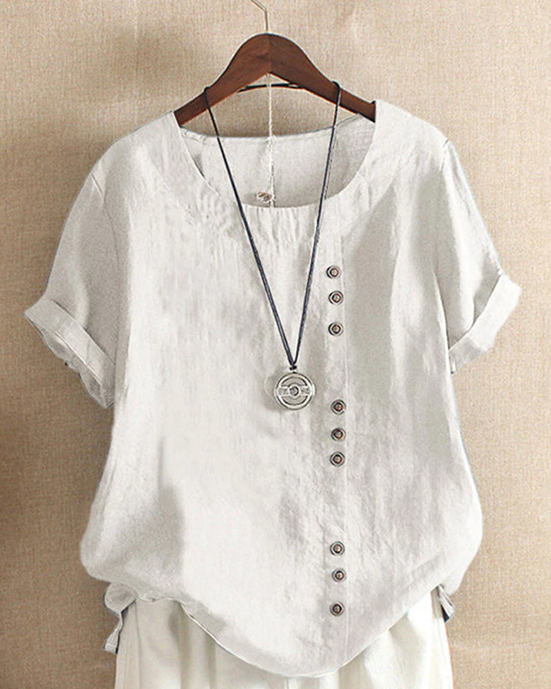 KELLY | PLAIN SHORT-SLEEVED BLOUSE WITH ROUND NECK