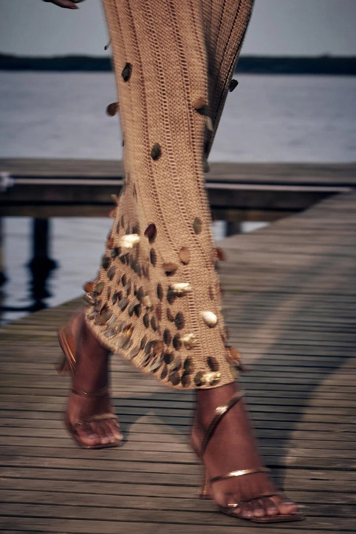Tansy - Sequin Lace-Up Knitted Maxi Dress