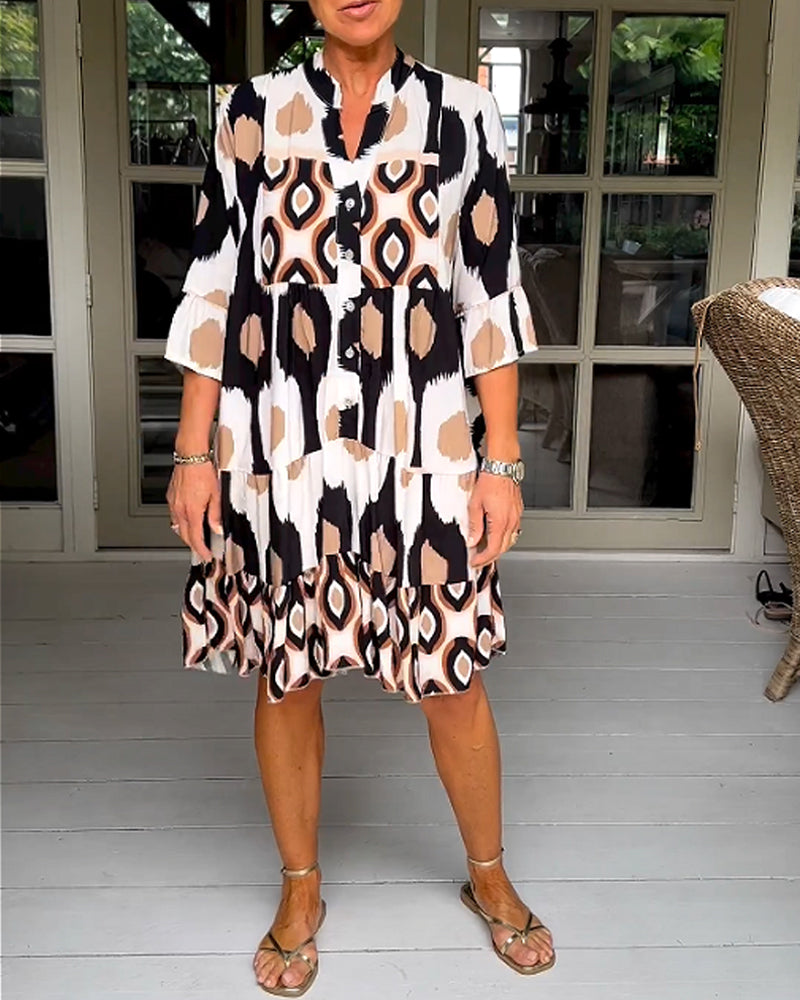 Sage - Chic Printed 3/4 Sleeve Dress