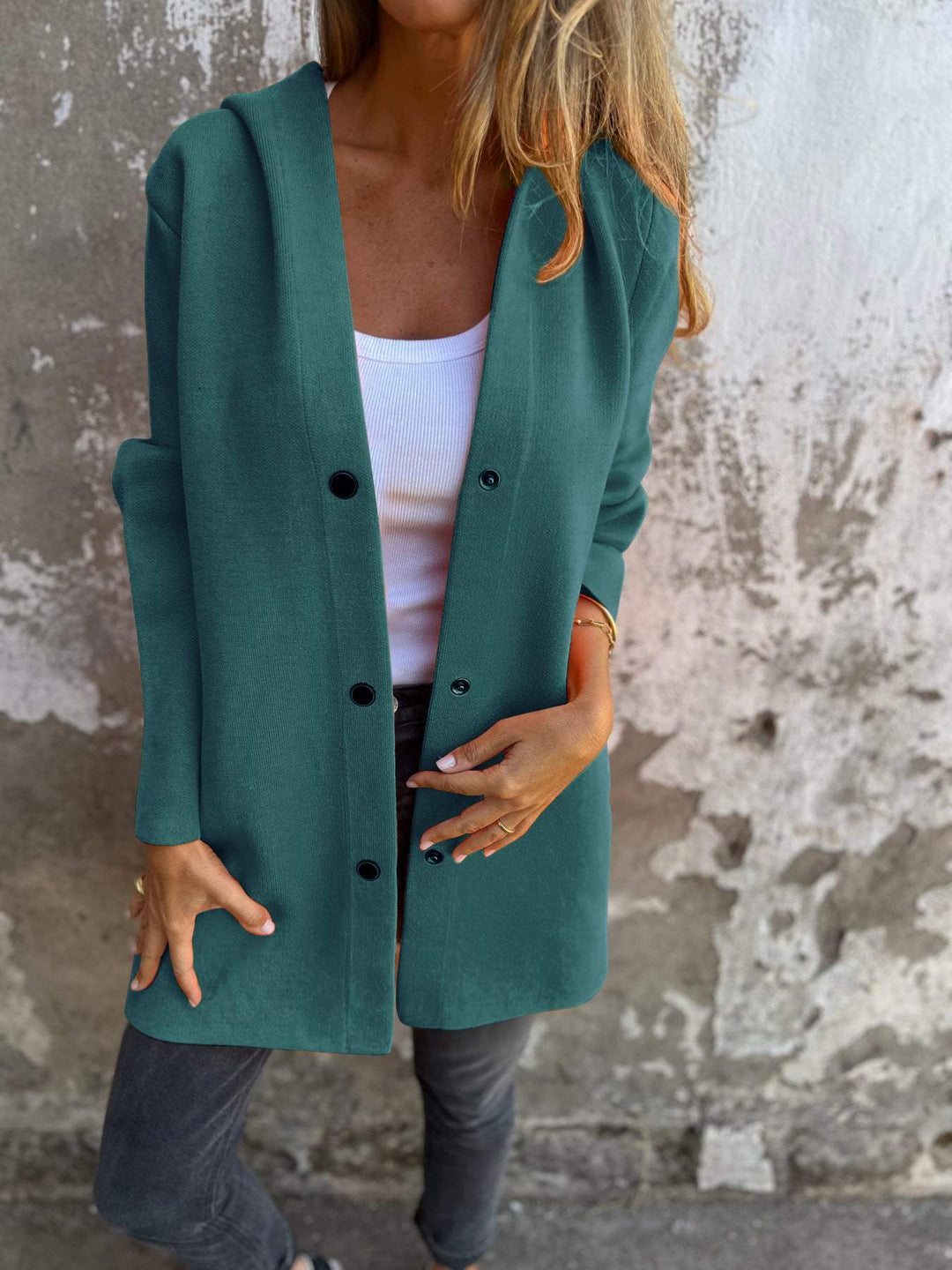QUINTY™ | CASUAL JACKET WITH SINGLE BUTTONS AND ENCLOSING HOOD
