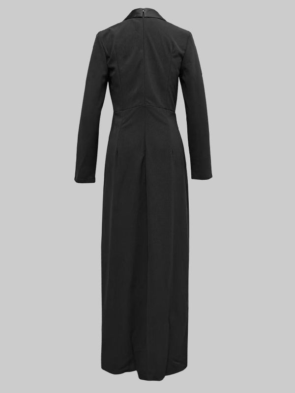 Long Sleeves Skinny Solid Color Deep V-Neck Maxi Dresses