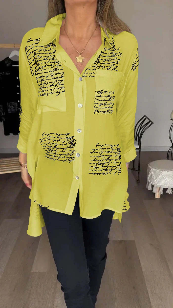 LYRA | LETTER PRINT FASHION LAPEL SHIRT