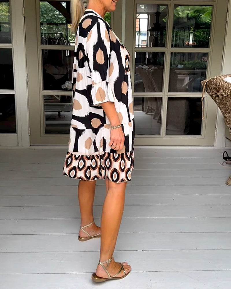 Sage - Chic Printed 3/4 Sleeve Dress