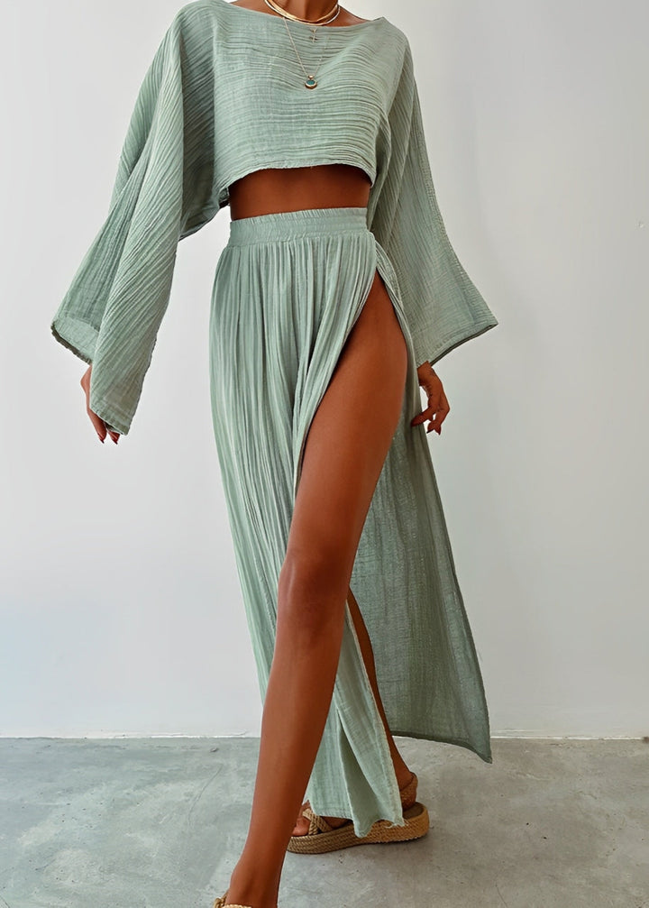 Elizabeth - Chic Lightweight Slit Linen Two-Piece Set