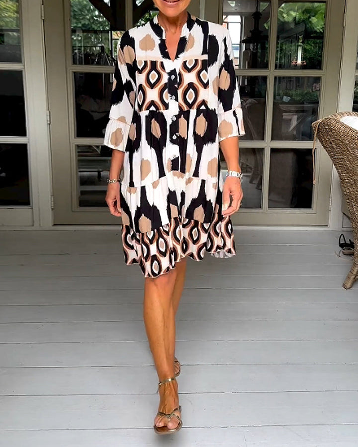 Sage - Chic Printed 3/4 Sleeve Dress