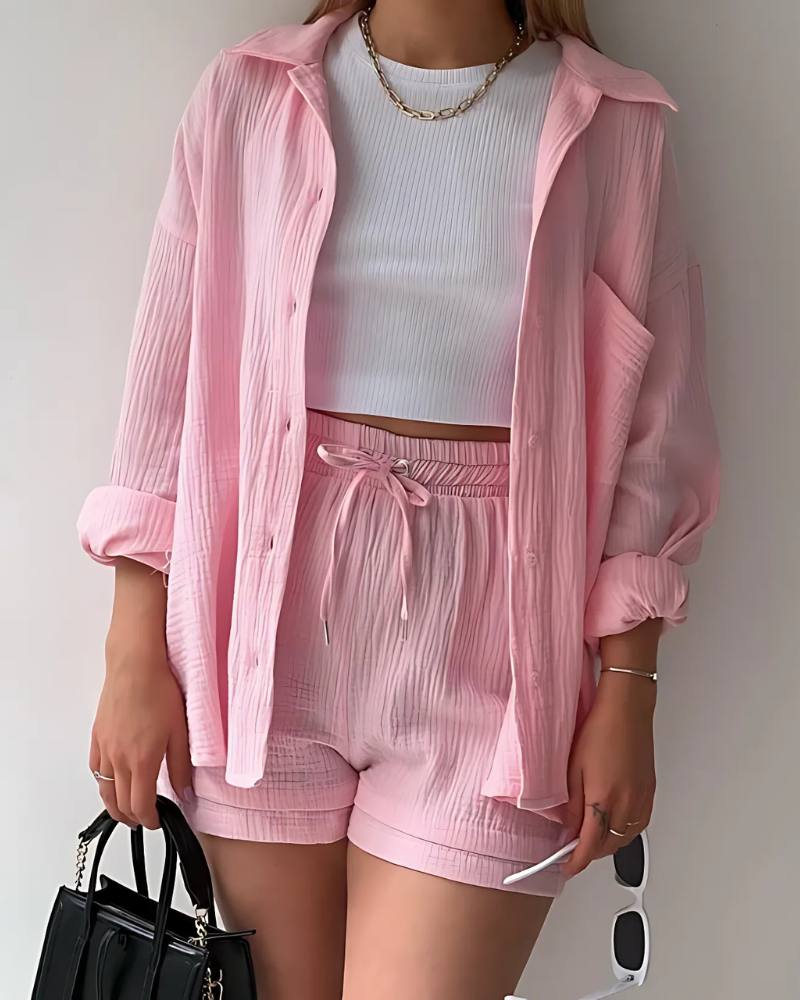 LÉA™ | COTTON BUTTON-UP SHORTS SET