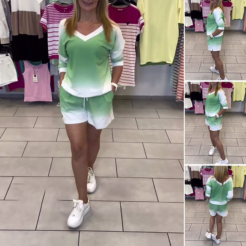 FRANCINA™ | GRADIENT V-NECK LONG SLEEVE SPORTS SET