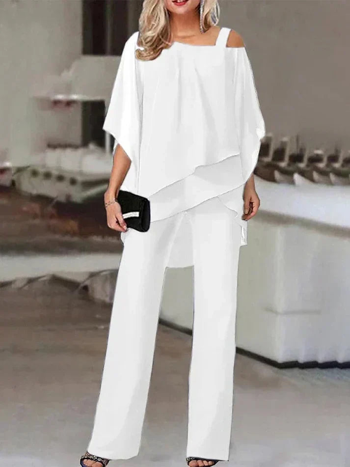 Lenno - Casual Off-Shoulder Batwing Sleeve Top & Trousers Set