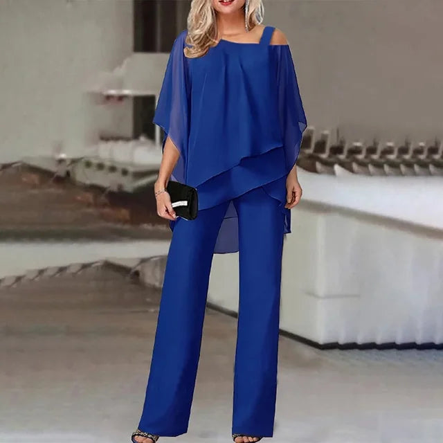 Lenno - Casual Off-Shoulder Batwing Sleeve Top & Trousers Set
