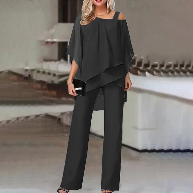 Lenno - Casual Off-Shoulder Batwing Sleeve Top & Trousers Set