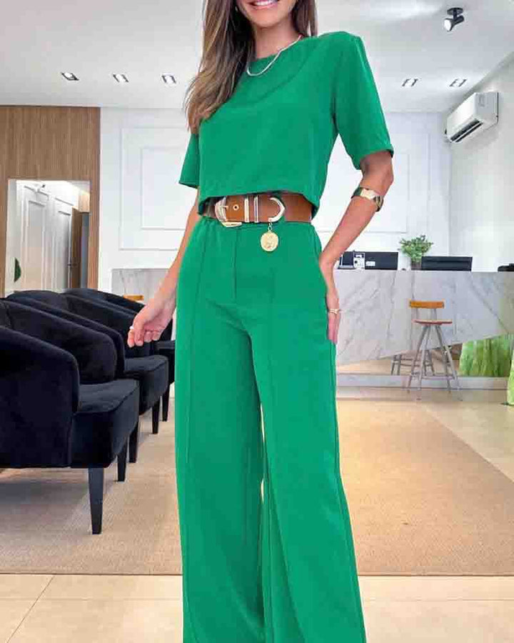 Tatum - Two-Piece Short Sleeve Shirt And Wide Leg Pants Set