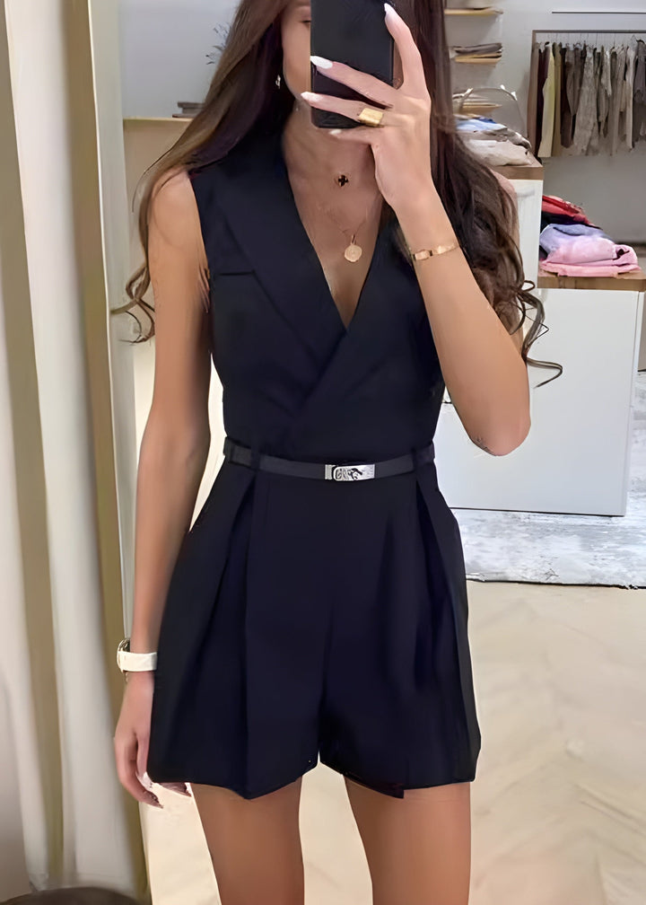 Leah - Elegant Solid Color V-neck Summer Suit