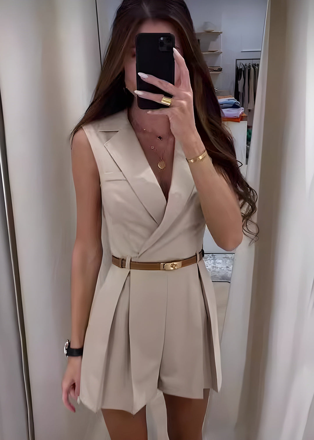 Leah - Elegant Solid Color V-neck Summer Suit