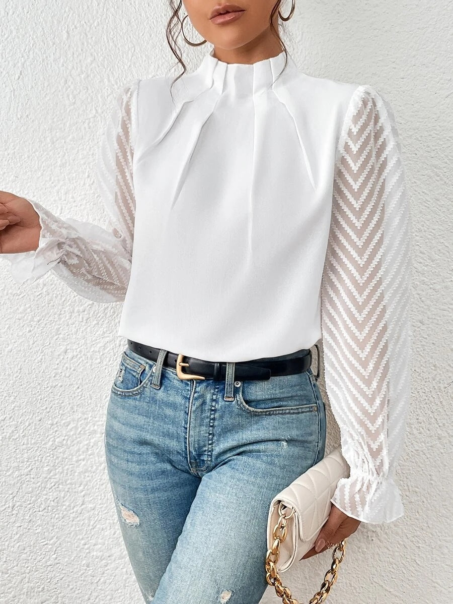 FLORENCE | ELEGANT BLOUSE WITH TRANSPARENT SLEEVES FOR WOMEN