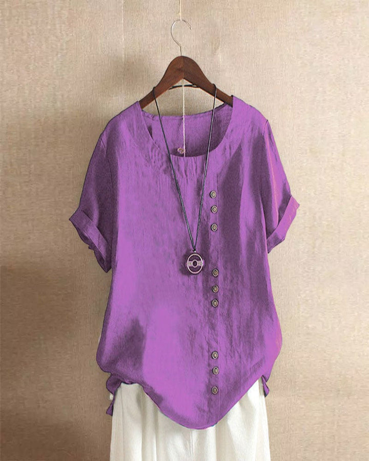 KELLY | PLAIN SHORT-SLEEVED BLOUSE WITH ROUND NECK