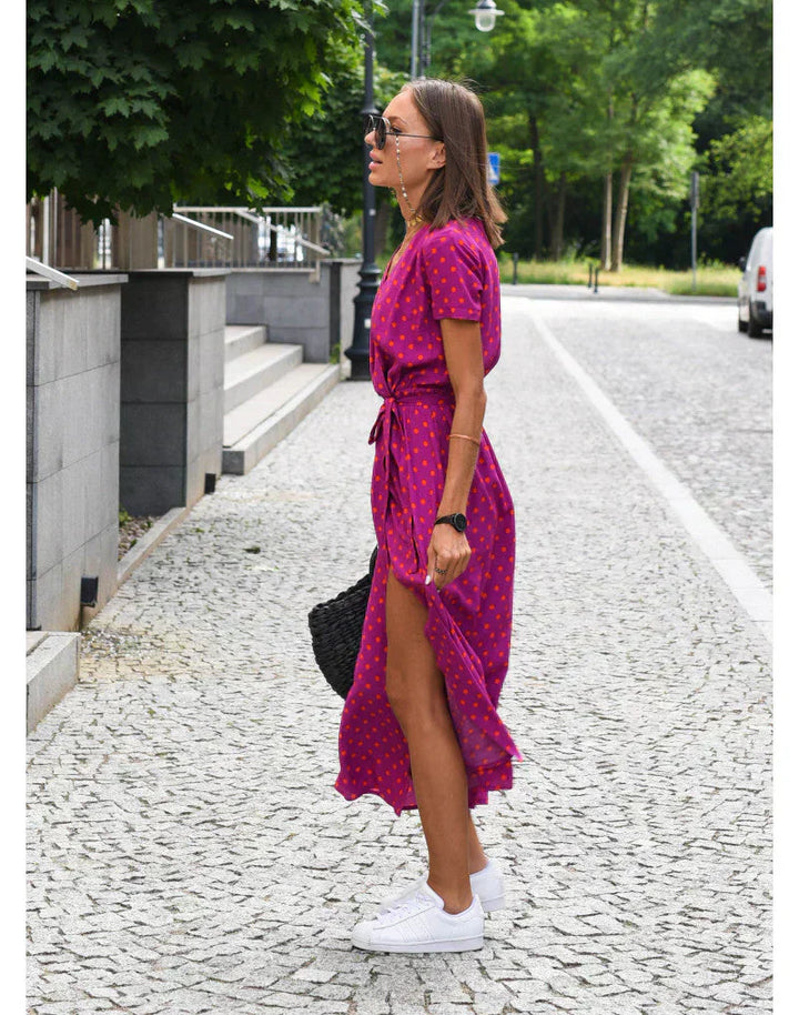 ROSALIND - ELEGANT V-NECK DRESS WITH MIDRIFF COVERAGE