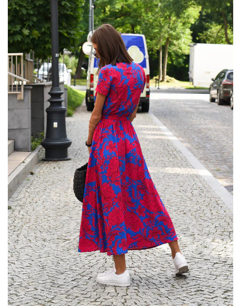 ROSALIND - ELEGANT V-NECK DRESS WITH MIDRIFF COVERAGE