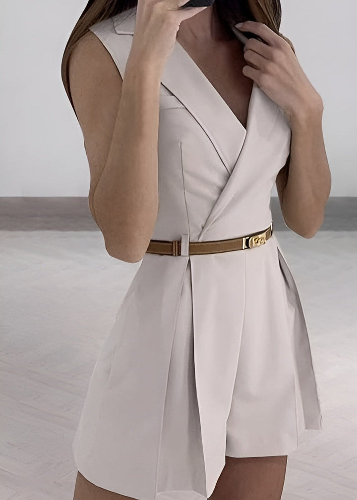 Leah - Elegant Solid Color V-neck Summer Suit