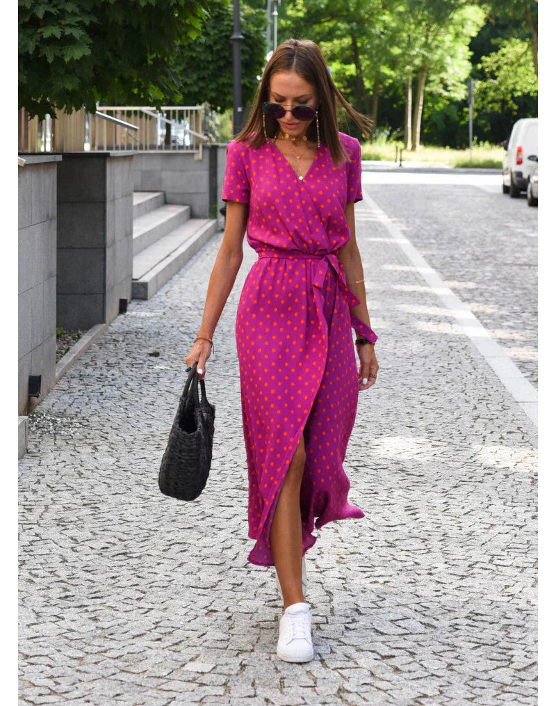 ROSALIND - ELEGANT V-NECK DRESS WITH MIDRIFF COVERAGE