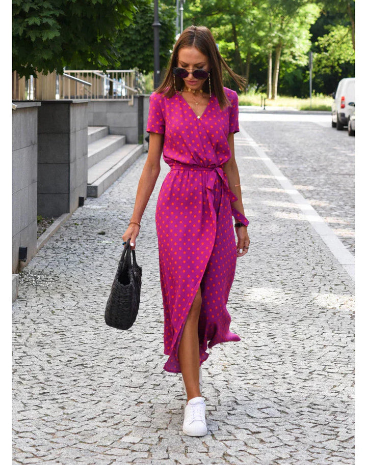 ROSALIND - ELEGANT V-NECK DRESS WITH MIDRIFF COVERAGE