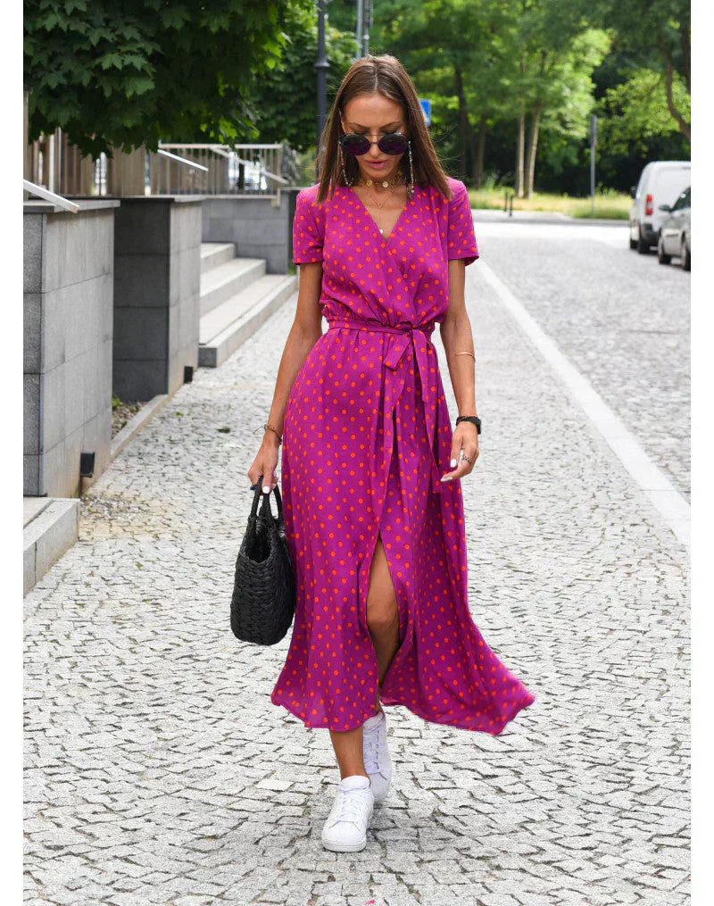ROSALIND - ELEGANT V-NECK DRESS WITH MIDRIFF COVERAGE