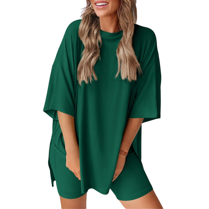 Mavis - Women’s Loose Fit Solid Color Shirt And Short Set