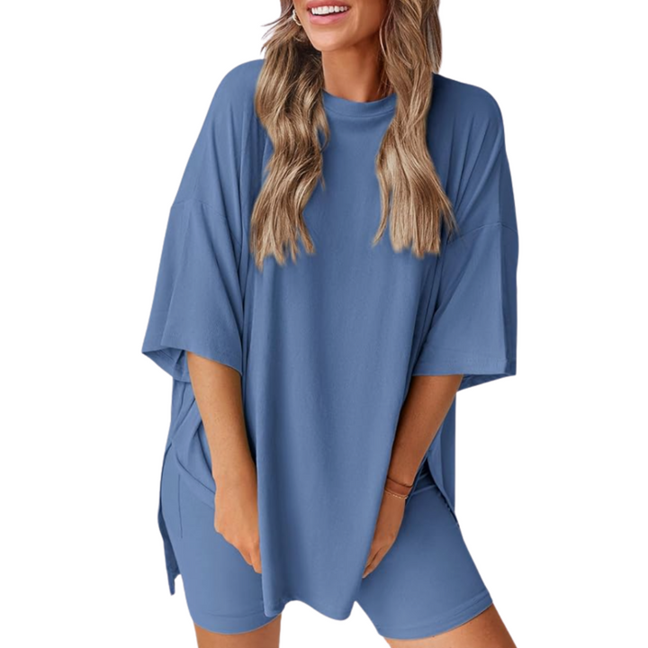 Mavis - Women’s Loose Fit Solid Color Shirt And Short Set