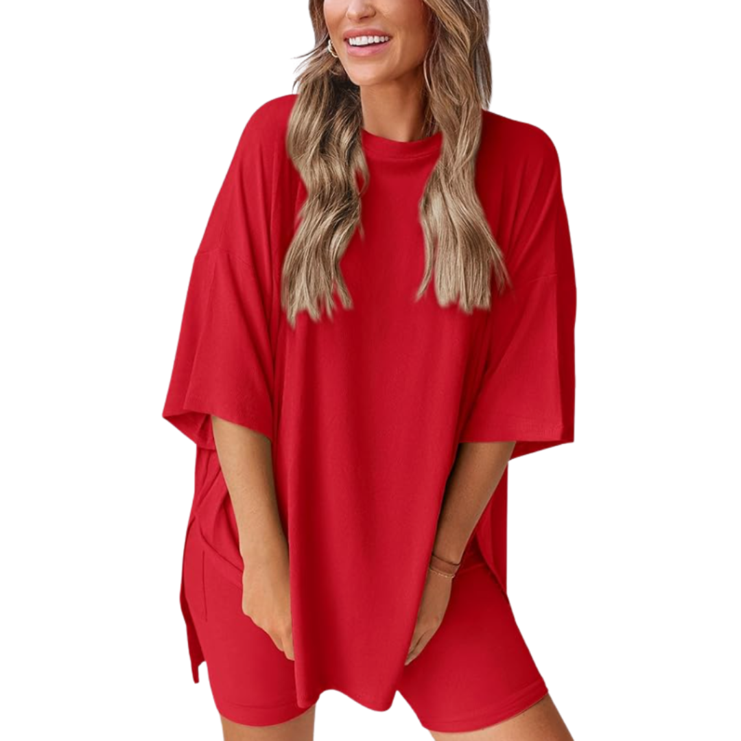 Mavis - Women’s Loose Fit Solid Color Shirt And Short Set