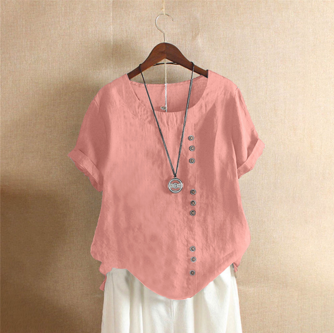 KELLY | PLAIN SHORT-SLEEVED BLOUSE WITH ROUND NECK