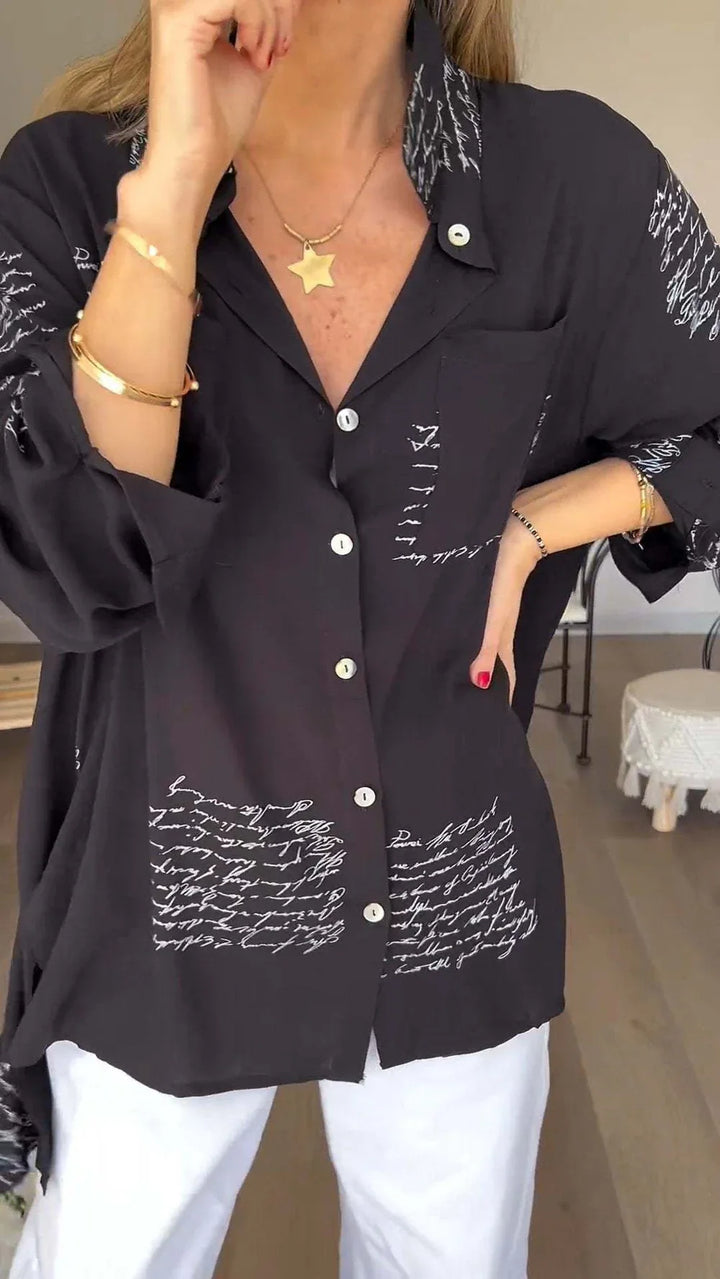 LYRA | LETTER PRINT FASHION LAPEL SHIRT