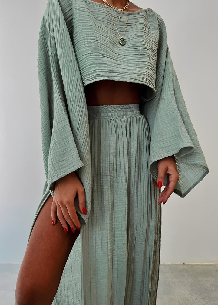 Elizabeth - Chic Lightweight Slit Linen Two-Piece Set